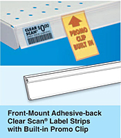 Front-Mount Adhesive-back Clear Scan Label Strips with Built-in Promo Clip